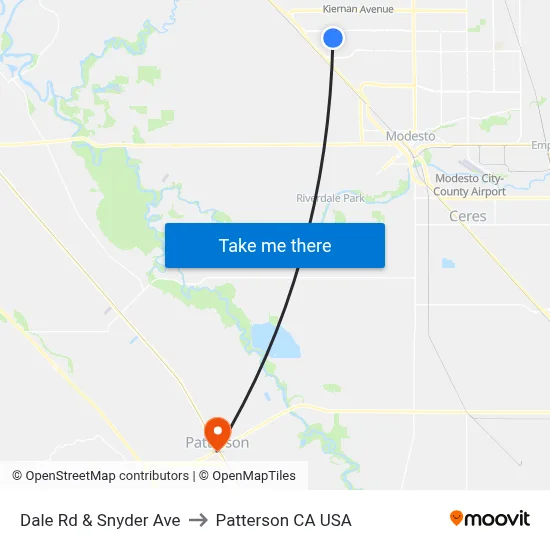 Dale Rd & Snyder Ave to Patterson CA USA map