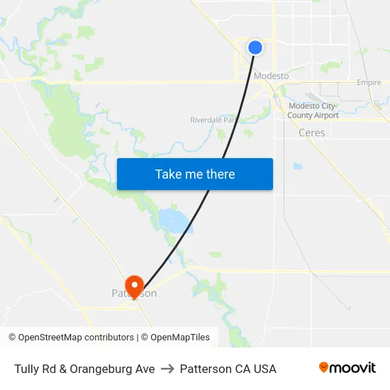 Tully Rd & Orangeburg Ave to Patterson CA USA map