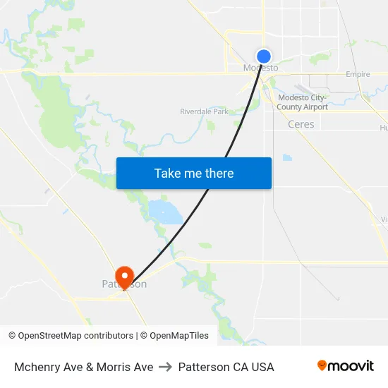 Mchenry Ave & Morris Ave to Patterson CA USA map