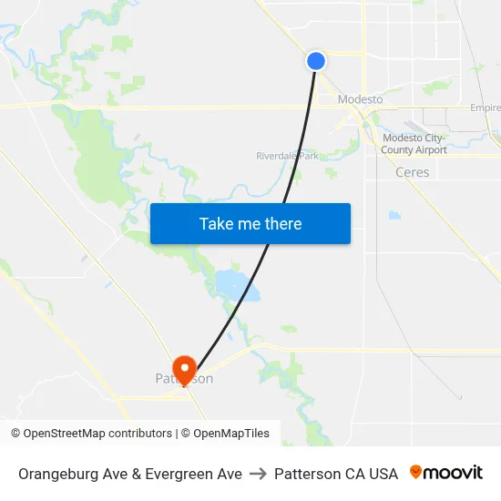 Orangeburg Ave & Evergreen Ave to Patterson CA USA map