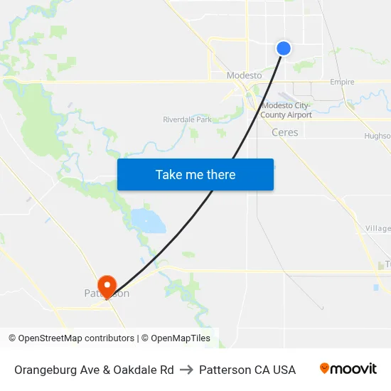 Orangeburg Ave & Oakdale Rd to Patterson CA USA map