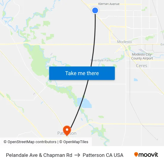 Pelandale Ave & Chapman Rd to Patterson CA USA map