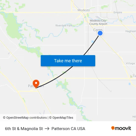 6th St & Magnolia St to Patterson CA USA map
