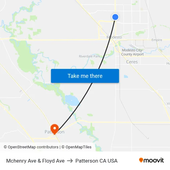 Mchenry Ave & Floyd Ave to Patterson CA USA map