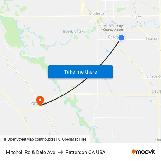 Mitchell Rd & Dale Ave to Patterson CA USA map