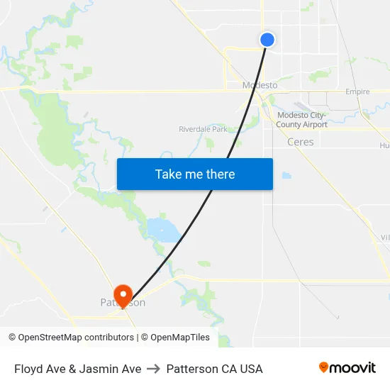 Floyd Ave & Jasmin Ave to Patterson CA USA map