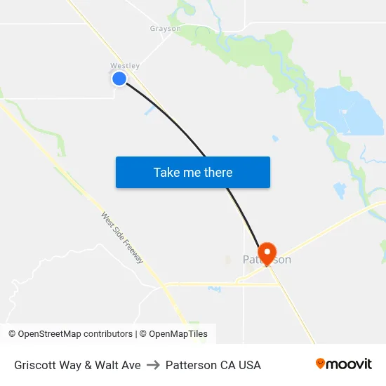 Griscott Way & Walt Ave to Patterson CA USA map