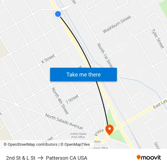 2nd St & L St to Patterson CA USA map