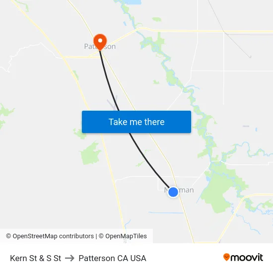 Kern St & S St to Patterson CA USA map