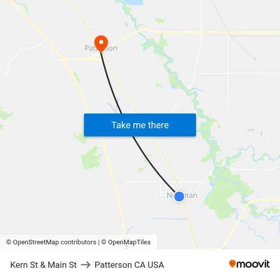 Kern St & Main St to Patterson CA USA map