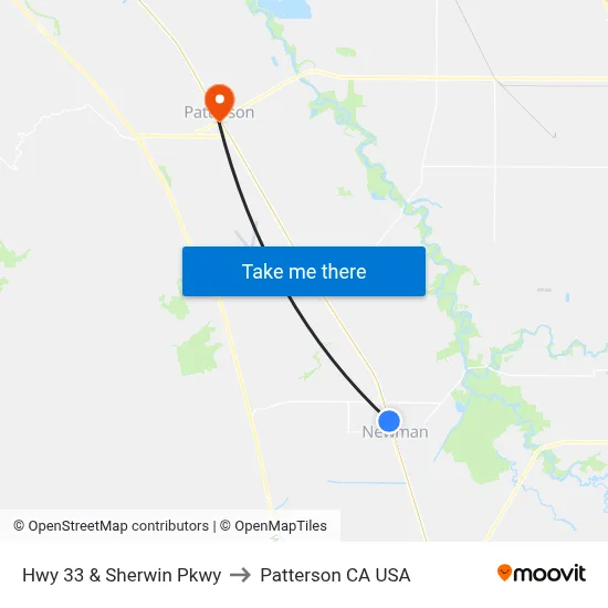 Hwy 33 & Sherwin Pkwy to Patterson CA USA map