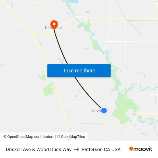 Driskell Ave & Wood Duck Way to Patterson CA USA map