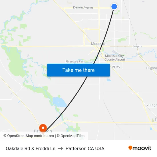 Oakdale Rd & Freddi Ln to Patterson CA USA map
