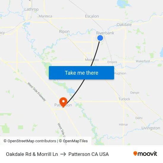 Oakdale Rd & Morrill Ln to Patterson CA USA map