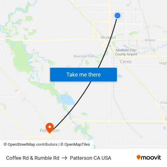 Coffee Rd & Rumble Rd to Patterson CA USA map