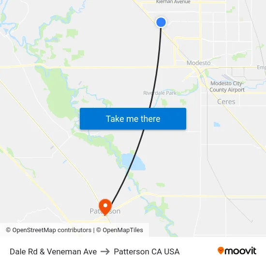 Dale Rd & Veneman Ave to Patterson CA USA map