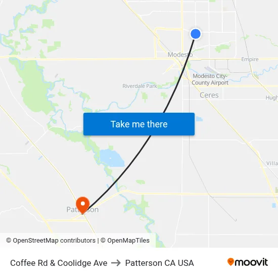 Coffee Rd & Coolidge Ave to Patterson CA USA map