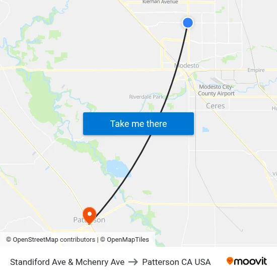 Standiford Ave & Mchenry Ave to Patterson CA USA map