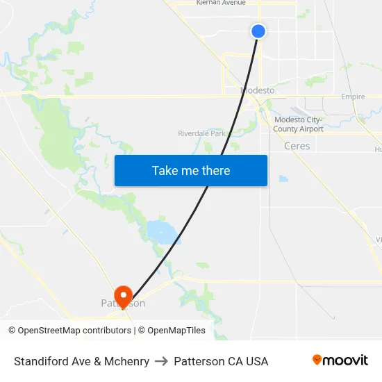 Standiford Ave & Mchenry to Patterson CA USA map