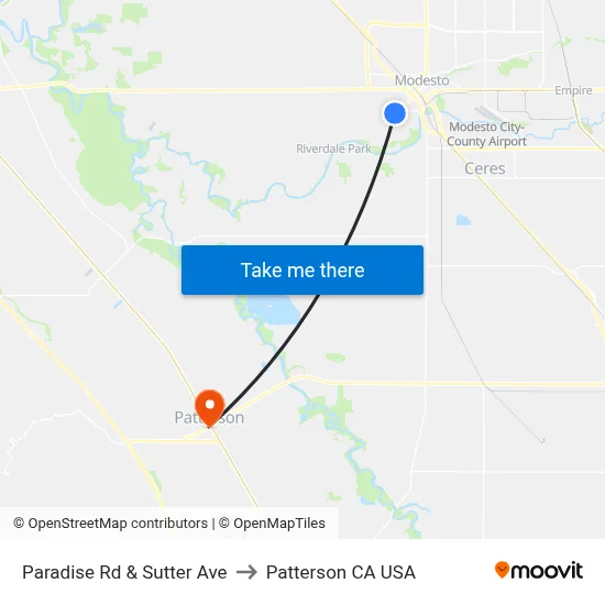 Paradise Rd & Sutter Ave to Patterson CA USA map