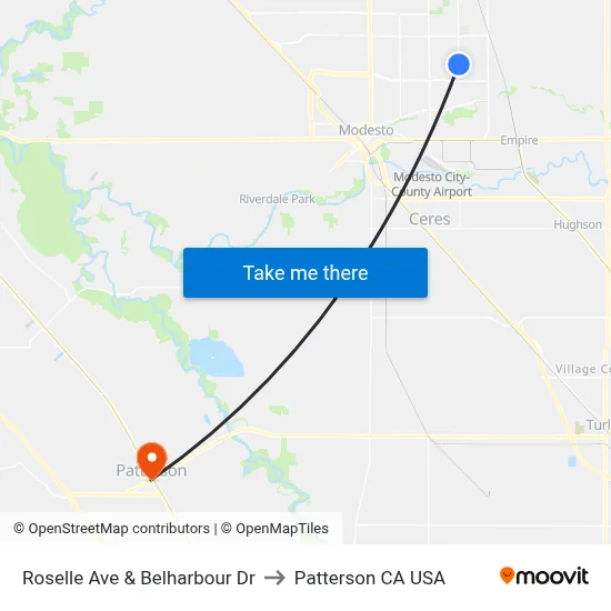 Roselle Ave & Belharbour Dr to Patterson CA USA map