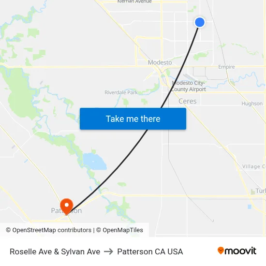 Roselle Ave & Sylvan Ave to Patterson CA USA map