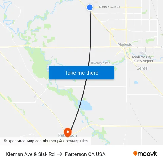 Kiernan Ave & Sisk Rd to Patterson CA USA map