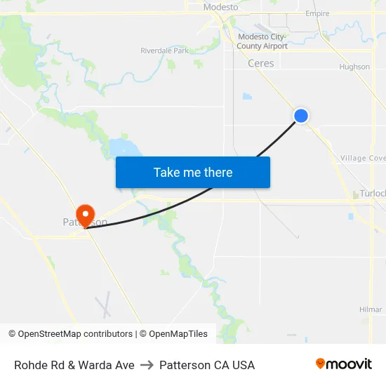Rohde Rd & Warda Ave to Patterson CA USA map