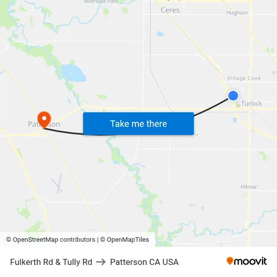 Fulkerth Rd & Tully Rd to Patterson CA USA map