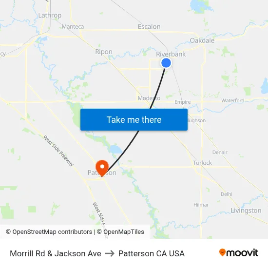 Morrill Rd & Jackson Ave to Patterson CA USA map