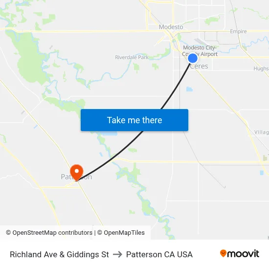 Richland Ave & Giddings St to Patterson CA USA map