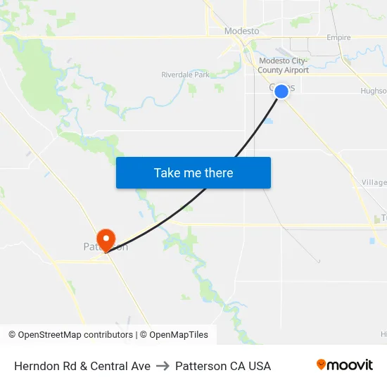 Herndon Rd & Central Ave to Patterson CA USA map