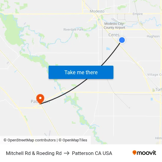 Mitchell Rd & Roeding Rd to Patterson CA USA map
