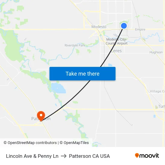 Lincoln Ave & Penny Ln to Patterson CA USA map