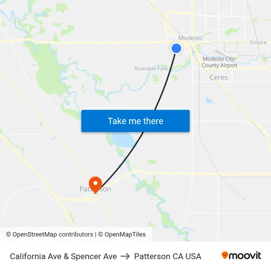 California Ave & Spencer Ave to Patterson CA USA map