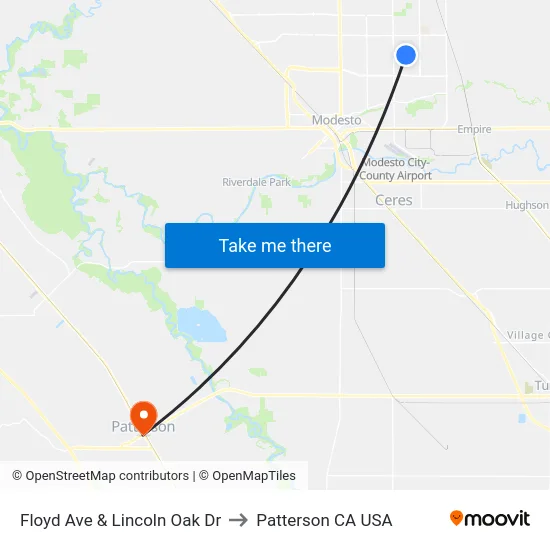 Floyd Ave & Lincoln Oak Dr to Patterson CA USA map