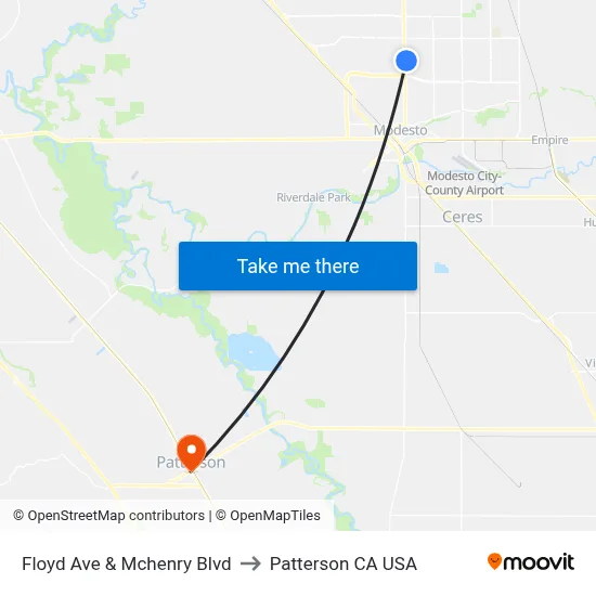 Floyd Ave & Mchenry Blvd to Patterson CA USA map