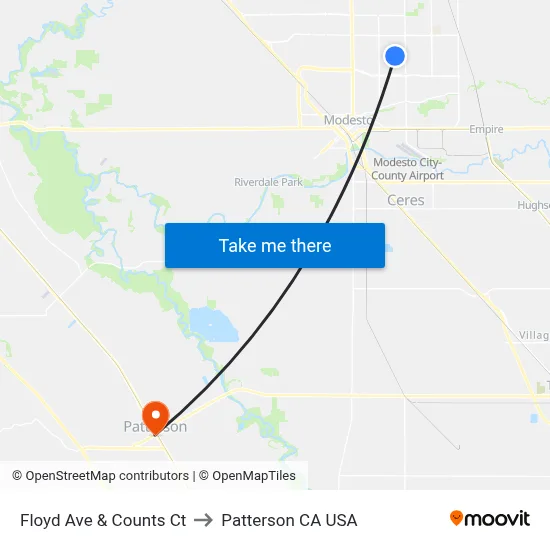 Floyd Ave & Counts Ct to Patterson CA USA map