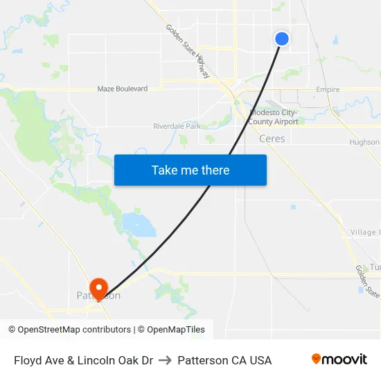 Floyd Ave & Lincoln Oak Dr to Patterson CA USA map