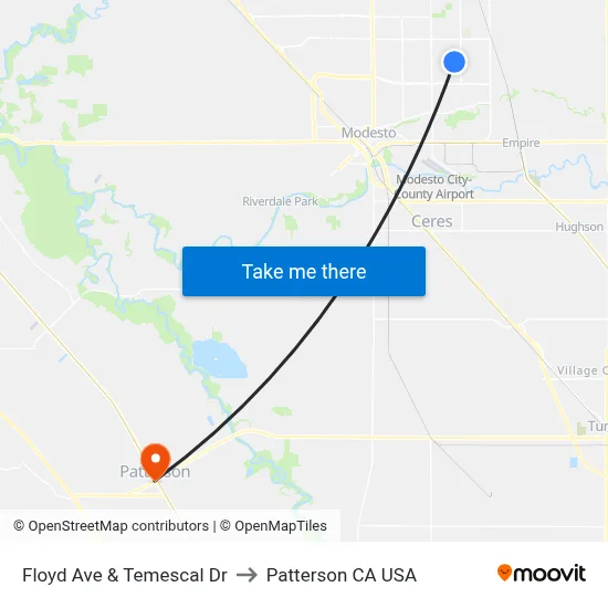 Floyd Ave & Temescal Dr to Patterson CA USA map