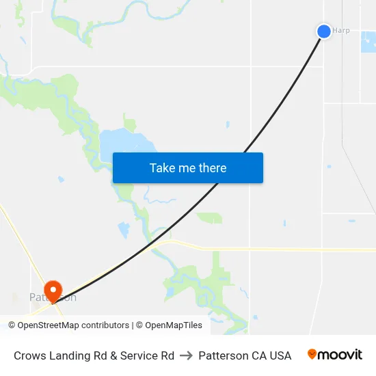 Crows Landing Rd & Service Rd to Patterson CA USA map