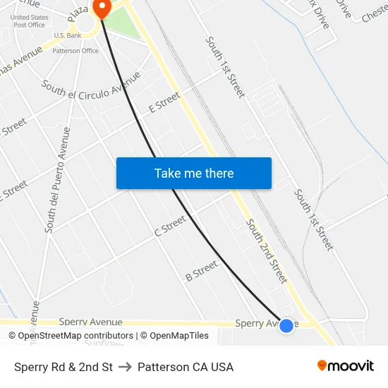 Sperry Rd & 2nd St to Patterson CA USA map