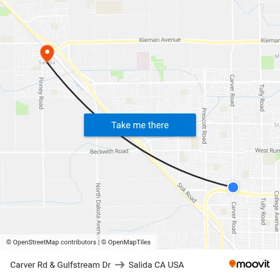 Carver Rd & Gulfstream Dr to Salida CA USA map