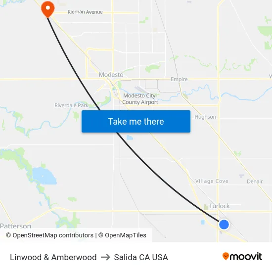 Linwood & Amberwood to Salida CA USA map