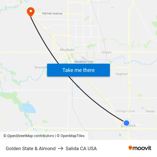 Golden State & Almond to Salida CA USA map