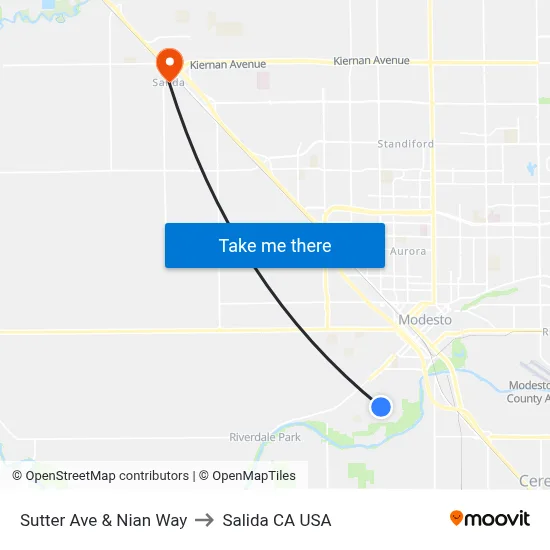 Sutter Ave & Nian Way to Salida CA USA map