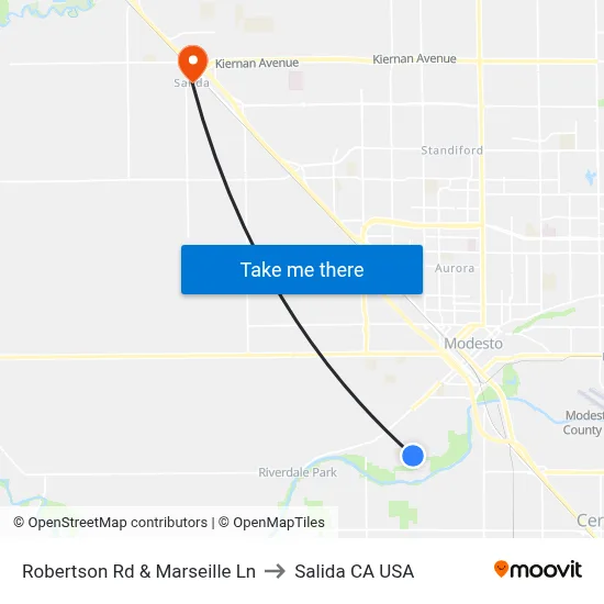 Robertson Rd & Marseille Ln to Salida CA USA map