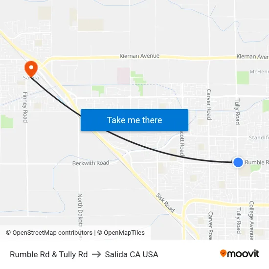 Rumble Rd & Tully Rd to Salida CA USA map