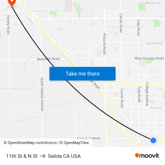 11th St & N St to Salida CA USA map