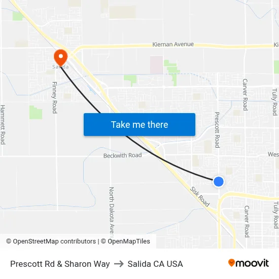 Prescott Rd & Sharon Way to Salida CA USA map